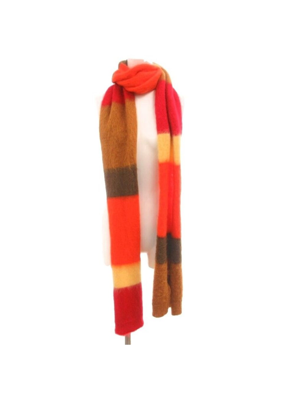 Moncler Sciarpa Scarf Shawl Border Pattern Mohair Wool Logo Multicolor - Picture 4 of 6